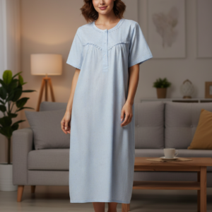 Νυχτικό με κοντό μανίκι(βατίστα) PRIMAVERA 9530,γαλάζιο-φλοράλ.