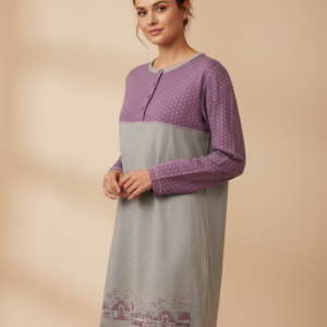 Νυχτικό με μακρύ μανίκι και πατιλέτα SUBLIME Homewear 02401,γκρι-μωβ.