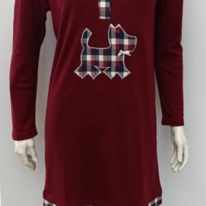 Βαμβακερό μακρυμάνικο Νυχτικό NOUVELLE VOGUE 1577,μπορντώ.