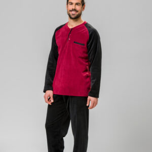 Ανδρική βελούδινη Πυζάμα HARMONY Homewear 801317,μαύρο-μπορντώ.