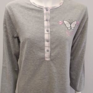 Βαμβακερό μακρυμάνικο Νυχτικό LYDIA CREATIONS 1817,γκρι.