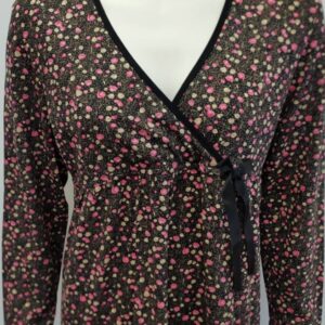 Νυχτικό κρουαζέ με μακρύ μανίκι PRIMAVERA Lingerie M140,μαύρο-φλοράλ.