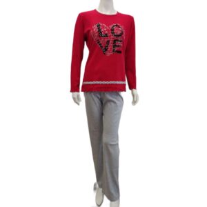 Γυναικεία Πυζάμα με λαιμόκοψη PRIMAVERA Homewear B104,κόκκινο.
