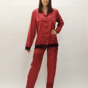 Σατέν γυναικεία Πυζάμα με δαντέλα, Billy's Fashion 21563,μπορντώ.