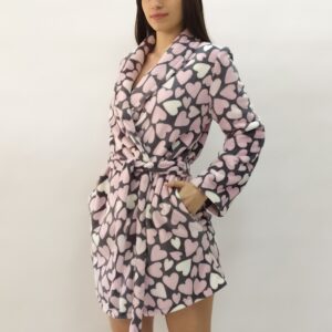 Νεανική σταυρωτή fleece Ρόμπα Billy's Fashion 21623,ροζ/γκρι.