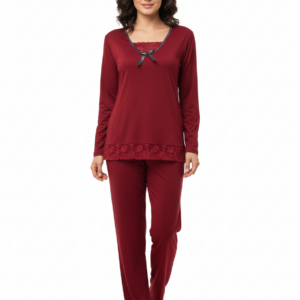 Γυναικεία Πυζάμα με δαντέλα στο τελείωμα JEANNETTE Homewear 5725,μπορντώ.