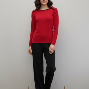 Γυναικεία Πυζάμα με λαιμόκοψη SECRET GARDEN Faces 11041,κόκκινο.