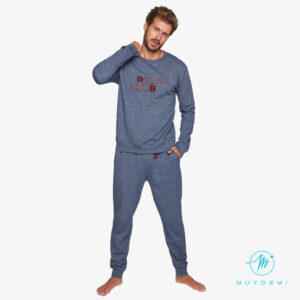 Ανδρική πυζάμα με λαιμόκοψη MUY DEMI 330106,μπλε-ραφ.