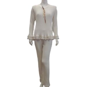 Γυναικεία Πυζάμα με λαιμόκοψη CLAIRE Katrania 7018,εκρού.