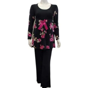 Γυναικεία Πυζάμα με λαιμόκοψη CLAIRE Katrania 5904,μαύρο-φλοράλ.