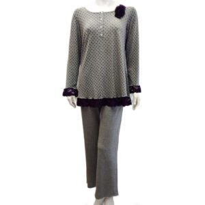 Γυναικεία Πυζάμα με λαιμόκοψη CLAIRE Katrania 4658,γκρι πουά.