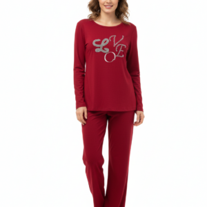 Γυναικεία Πυζάμα με λαιμόκοψη CLAIRE Katrania 9364,κόκκινο.