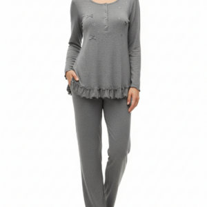 Γυναικεία Πυζάμα με λαιμόκοψη CLAIRE Katrania 4676,γκρι.