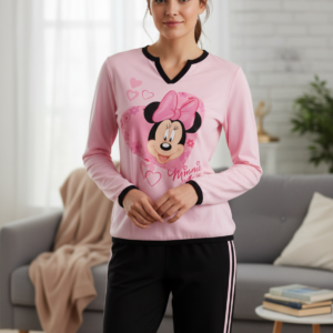 Γυναικεία βαμβακερή Πυζάμα MINERVA 5175 Minnie,ροζ-μαύρο.