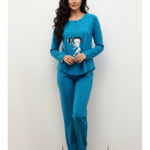 Γυναικεία βαμβακερή Πυζάμα MYSTICO Homewear Betty Boop 62150, γαλάζιο.
