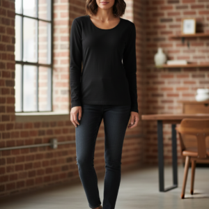 Μάλλινη μπλούζα με μακρύ μανίκι MANUFAT Lingerie 162,μαύρο.