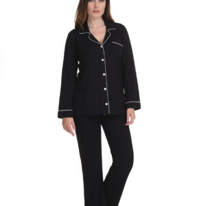 Γυναικεία κουμπωτή Πυζάμα με γιακά PRIMAVERA 3726,μαύρο.