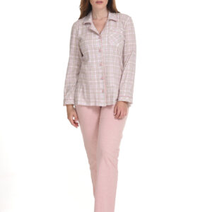 Γυναικεία κουμπωτή Πυζάμα με γιακά PRIMAVERA 3755,γκρι-ροζ.