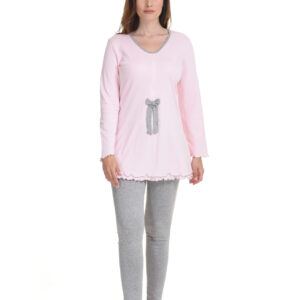 Βαμβακερή Πυζάμα Θηλασμού PRIMAVERA Lingerie 3800,γκρι-ροζ.