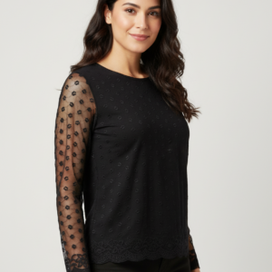 Μπλούζα με μακρύ και see through μανίκι LOVABLE Lingerie 32320,μαύρο.