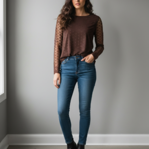 Μπλούζα με μακρύ και see through μανίκι LOVABLE Lingerie 32320,καφέ.