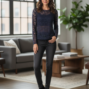 Μπλούζα-Outwear με μακρύ μανίκι και δαντέλα LOVABLE 30148,μαύρο.