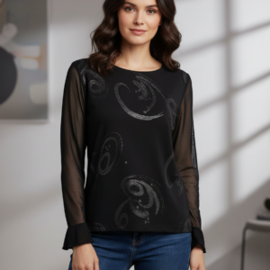 Μπλούζα με μακρύ μανίκι και strass SG 116,μαύρο.