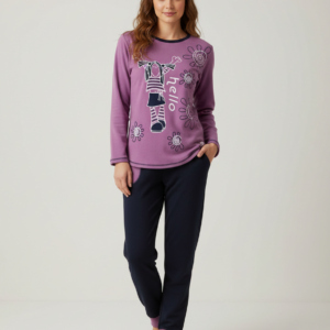 Γυναικεία Πυζάμα με λαιμόκοψη ITM Fashion I5296,μωβ.