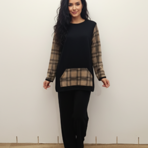 Γυναικεία Πυζάμα με λαιμόκοψη RO-NI 466,μαύρο.