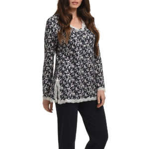 Γυναικεία μακρυμάνικη Πυζάμα PRIMAVERA Lingerie 6226,μαύρο-φλοράλ.