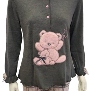 Βαμβακερή Γυναικεία Πυζάμα με καρώ παντελόνι BILLY'S Fashion 19583,γκρι-ροζ.