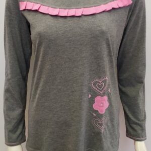 Βαμβακερή Γυναικεία Πυζάμα με λαιμόκοψη PRIMAVERA Homewear Z 310,γκρι-ροζ.