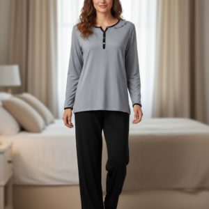 Γυναικεία μακρυμάνικη Πυζάμα με πατιλέτα dama koupa 0309,γκρι.