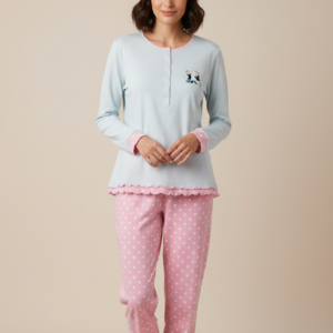 Βαμβακερή μακρυμάνικη Πυζάμα με πατιλέτα LINCLALOR 914950,γκρι.