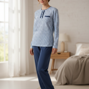 Βαμβακερή Γυναικεία Πυζάμα OGHAM 7531,γαλάζιο.