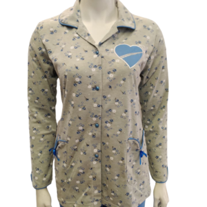 Γυναικεία Κουμπωτή Πυζάμα LYDIA Creations 1464,γκρι-γαλάζιο.