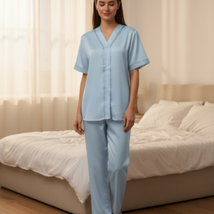 Κρεπ Σατέν Γυναικεία Πυζάμα see-through DYNASTY 2045,γαλάζιο.