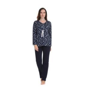 Γυναικεία μακρυμάνικη Πυζάμα με λαιμόκοψη PRIMAVERA Homewear 3852,σκούρο μπλε.