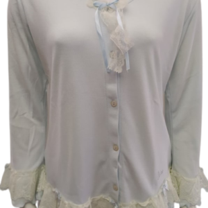 Γυναικεία κουμπωτή Πυζάμα με δαντέλα CLAIRE Katrania 8830,σιέλ ανοιχτό.