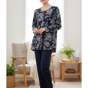 Βαμβακερή Γυναικεία Κουμπωτή Πυζάμα CLAIRE Katrania 8930,σκούρο μπλε.