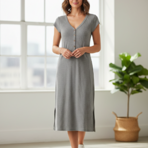 Φόρεμα με ζαπονέ μανίκι BILLY'S Fashion 21125,γκρι.