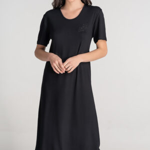 Φόρεμα με κοντό μανίκι και λαιμόκοψη GIOTA Homewear 3748,μαύρο.