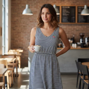 Φόρεμα με φαρδιά ράντα SCHERZO Homewear 4245,ριγέ.