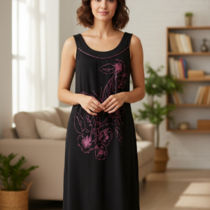 Φόρεμα με φαρδιά τιράντα PRIMAVERA Homewear 3435,μαύρο.