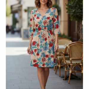 Φόρεμα BILLY'S Fashion 21019,μπεζ-φλοράλ.