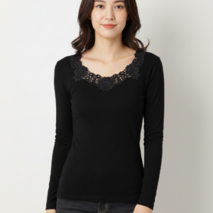 Μάλλινη φανέλα-Outwear DORI Intimo, μακρυμάνικη, με δαντέλα.