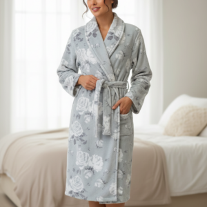 Γυναικεία fleece σταυρωτή Ρόμπα BILLY'S Homewear 22570,γκρι.