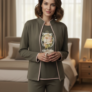 Σετ Homewear Τρουά-πιες CLAIRE Katrania 9398,λαδί.