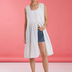 Maxi βαμβακερό Καφτάνι με άνοιγμα SECRET GARDEN 3100,λευκό.