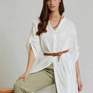 Βαμβακερό Καφτάνι SECRET GARDEN 3113,One Size,λευκό.